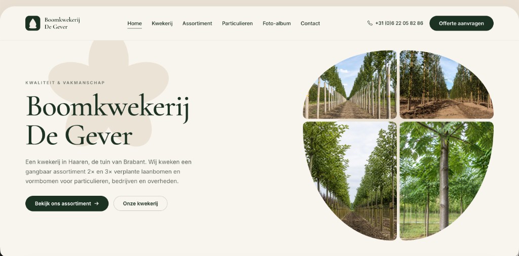 Homepage hero van Boomkwekerij De Gever